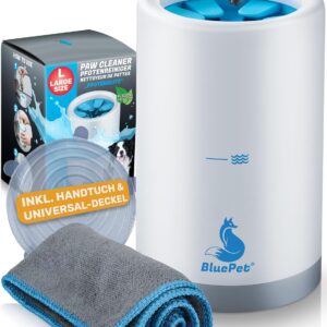 BluePet Pfotenreiniger für Hunde zum Entfernen von Dreck & Schmutz von Hundepfoten I Inkl. Mikrofaser-Handtuch I PfotenBlitz Größe L