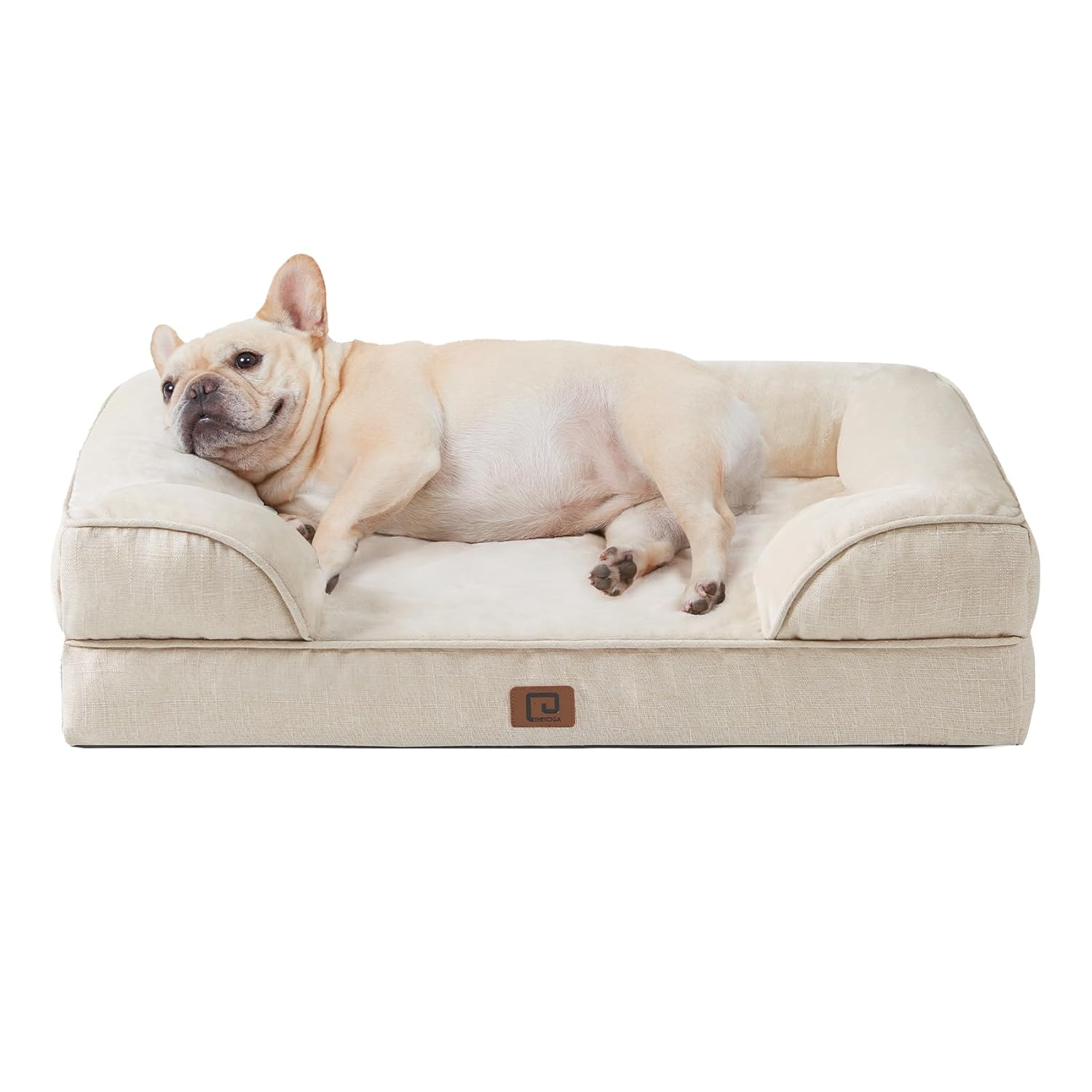 EHEYCIGA Orthopädisches Hundebett Kleine Hunde, 76x51cm, Memory Foam Hundekorb Mittelgroße Hunde, Waschbar Hundesofa Wasserdicht rutschfest, Hundecouch mit Hohem Rand, Beige