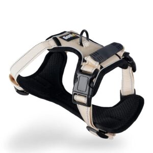 lionto Hundegeschirr gepolstert aus weichem Nylon, Größe M, reflektierendes Anti Zug Geschirr für Hunde mit 2 Ringen & 4 Einstellgurten, Zwei Klickverschlüsse & gummierter Griff...