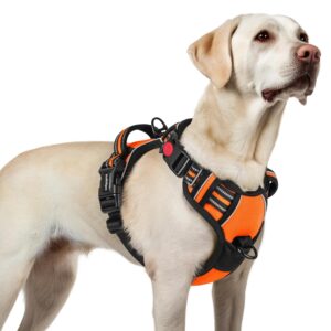 rabbitgoo Hundegeschirr Grosse Hunde, Verstellbare Geschirr Hund ohne Zug & Würgen, Anti Zug hundegeschirr mit Griff, weich Gepolsterte Reflektierende Brustgeschirr, Orange L