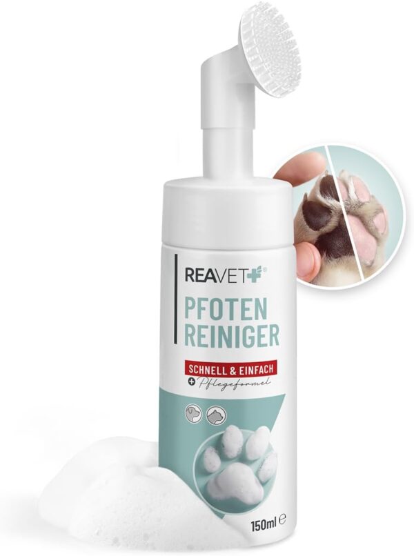 ReaVET Pfotenreiniger für Hunde mit Pfotenschaum, Hundepfoten Reiniger, Pfoten waschen Hund ohne Abspülen, Pfotenpflege mit Hamamelis & Gurke, Dog Paw Cleaner, Paw Foam Cleaner...